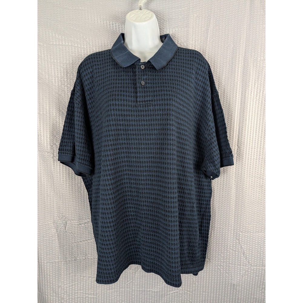 Roundtree and Yorke Men 2X Polo Shirt Navy Black Diamond Textured Knit Short Slv